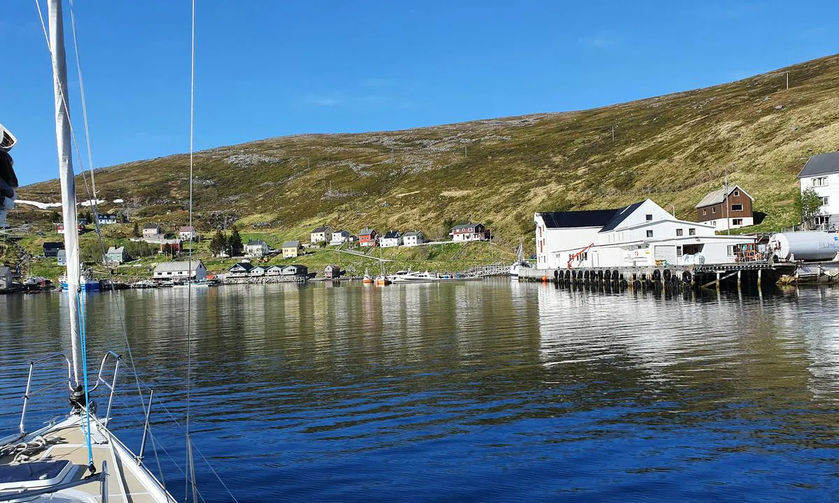 Akkarfjorden: FBruk flytebrygga midt på bildet. Båsene på innsiden er private, utsiden er gjesteplasser.
