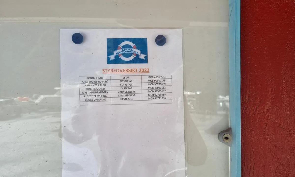 Årdalstangen, Årdal Båtforening  - Sognefjorden: {"base": "no", "no": "Styret i foreningen", "se": "Styrelsen i f\u00f6reningen", "en": "The board of the association", "da": "Bestyrelsen i foreningen"}