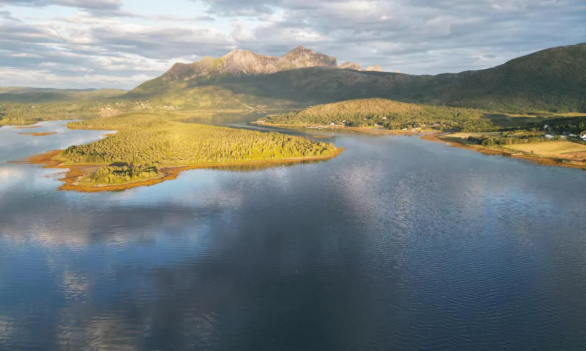 Beisfjorden: Botnøya nearest, Storjord to the left