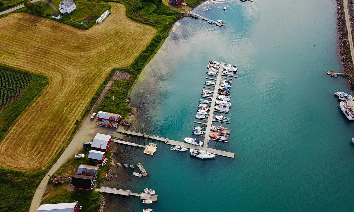 Oversiktsbilde havna på Bjarkøy.