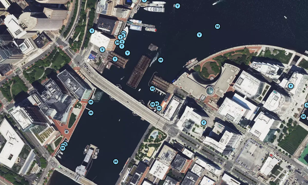 Satelite image of Boston Harbor, Barking Crab Marina