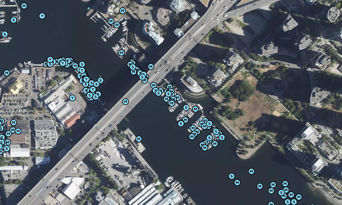 Satelite image of False Creek Yacht Club