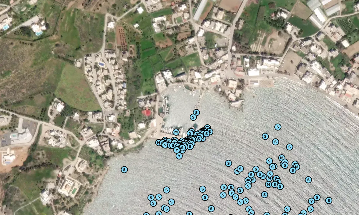 Satelite image of Finikas fishermen's shelter. Officially, not a mar