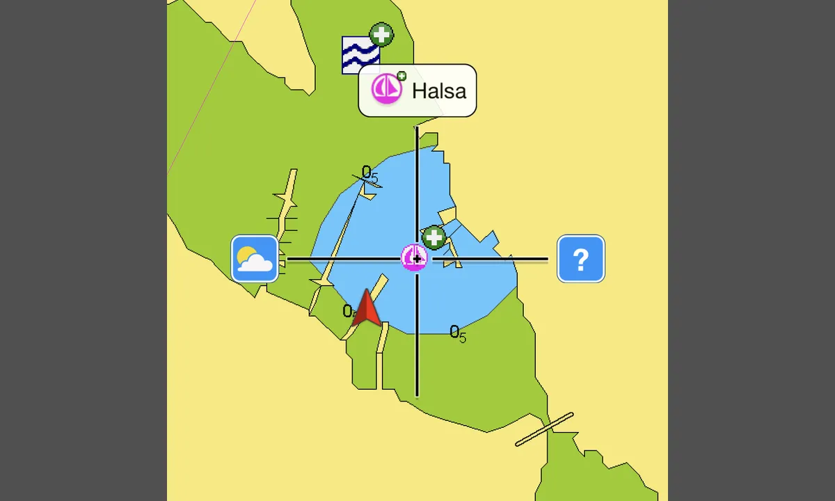 Halsa Båthavn: Gjestebrygga er der den røde trekanten er, og jeg har en dybde på 2,05m
Er mudrett til ca 5 m
