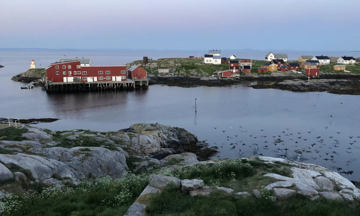 Bebyggelsen på Halten, sett fra fyrøya.