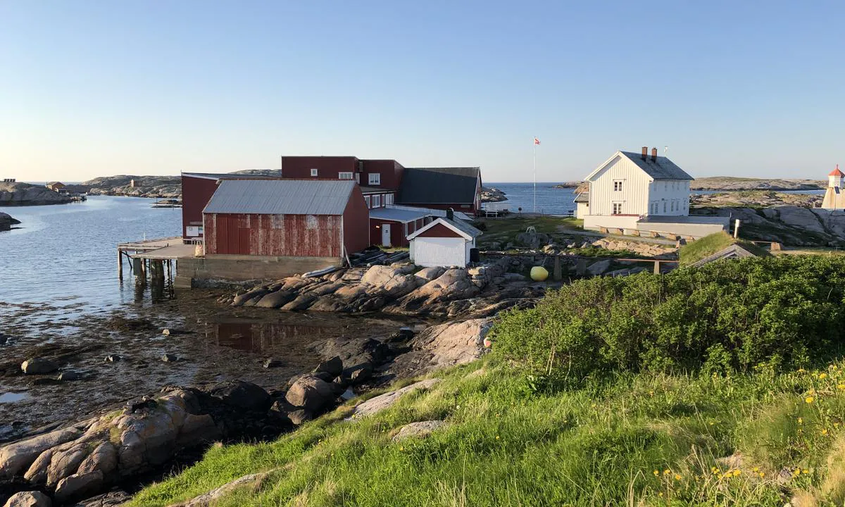 Fra gjestebrygga kan du gå inn mot det bebygde området på Halten, med små hus og sjøboder som nå er sommerhus. På andre siden av bebyggelsen finner du dette anlegget, hvor det er toaletter i det røde bygget og om du er heldig kan du få enkel servering i det hvite huset.