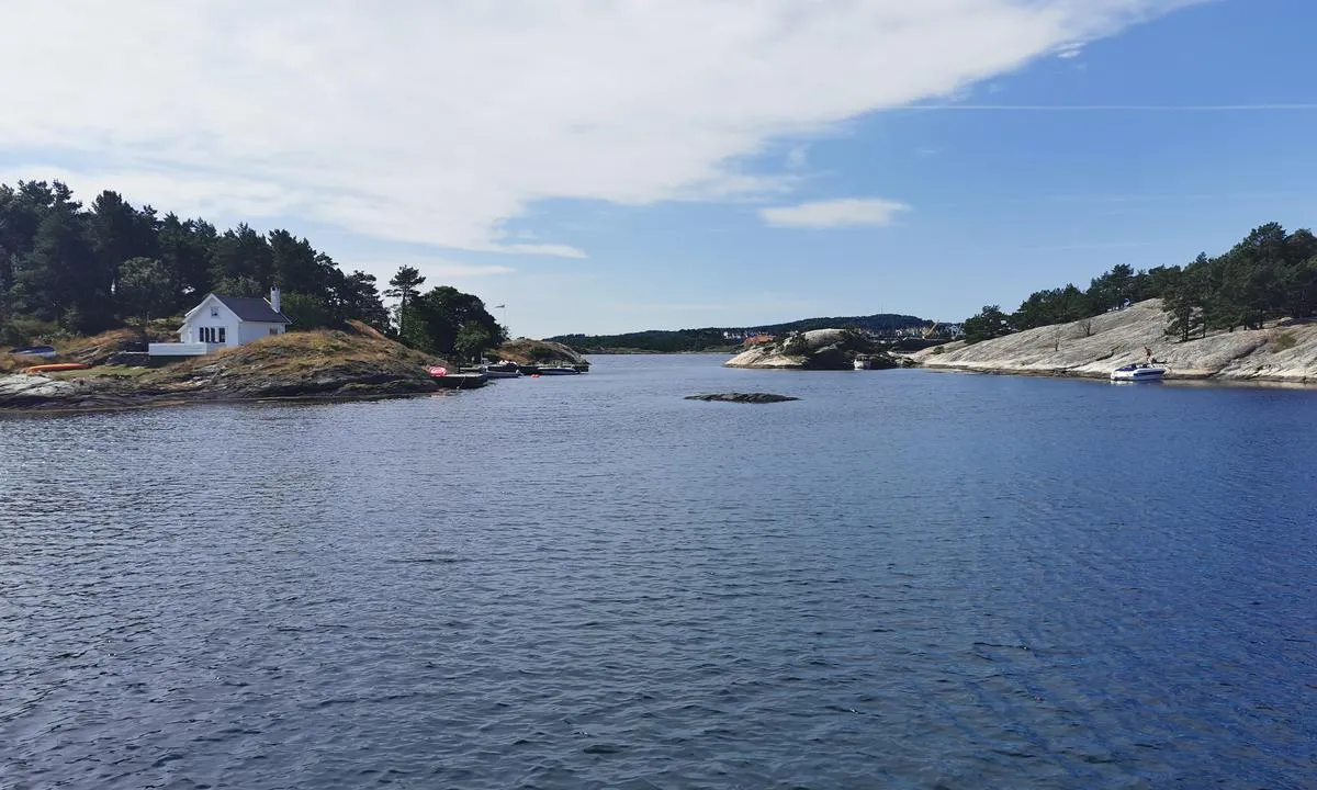 Hestehodet - Bragdøya: {"base": "no", "no": "Utsikt fra svaiplass 4m mud mot syd", "se": "Utsikt fr\u00e5n svajplats 4m lera mot s\u00f6der", "en": "View from anchorage with 4m depth and mud bottom towards south", "da": "Udsigt fra svingplads 4m mudder mod syd"}