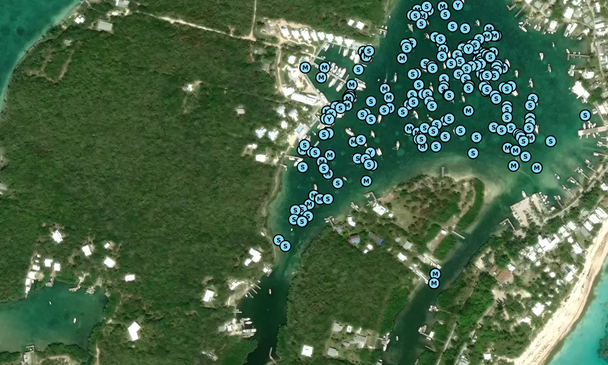 Satelite image of Hope town canvas/bike shop moorings