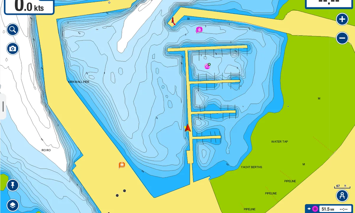 Kirkwall Marina - Orkney Islands: {"base": "no", "no": "Grunt i f\u00f8lge kartet, men det er nok 2,5m p\u00e5 vestsiden av den lange flytepontongen. Det er i f\u00f8lge de lokale grunt p\u00e5 innsiden av pontongen.", "se": "Grunt enligt kartan, men det \u00e4r nog 2,5m p\u00e5 v\u00e4stsidan av den l\u00e5nga flytpontonen. Enligt de lokala \u00e4r det grunt p\u00e5 insidan av pontonen.", "en": "Shallow according to the chart, but there is likely 2.5m on the west side of the long floating pontoon. According to the locals, it is shallow on the inside of the pontoon.", "da": "Lavvandet if\u00f8lge kortet, men der er nok 2,5m p\u00e5 vestsiden af den lange flydeponton. If\u00f8lge de lokale er det lavvandet p\u00e5 indersiden af pontonen."}