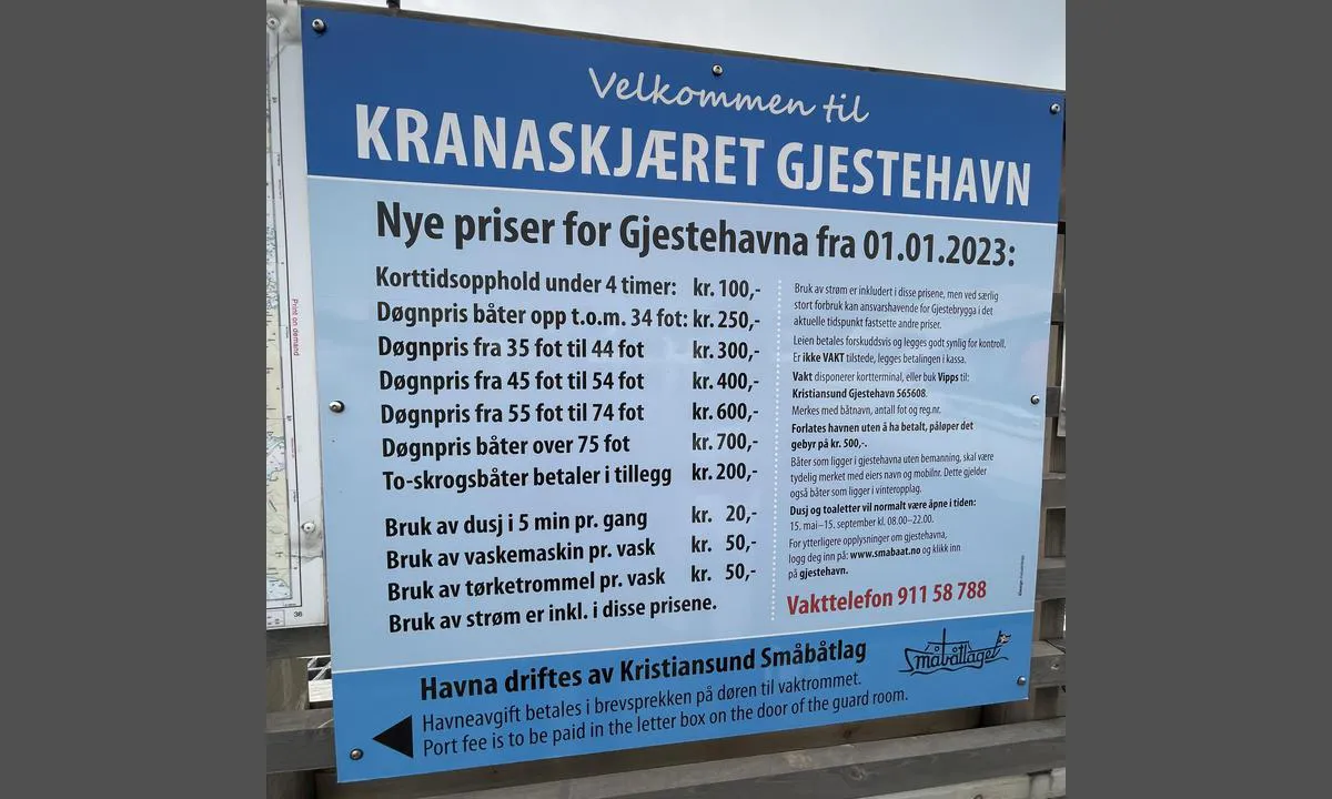 Kranaskjæret Gjestehavn Kristiansund: Nye priser 2023