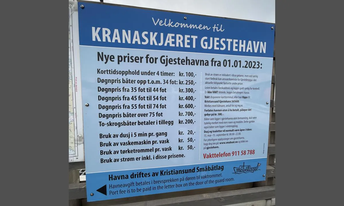 Kranaskjæret Gjestehavn Kristiansund: {"base": "da", "no": "Nye priser 2023", "se": "Nya priser 2023", "en": "New prices 2023", "da": "Nye priser 2023"}