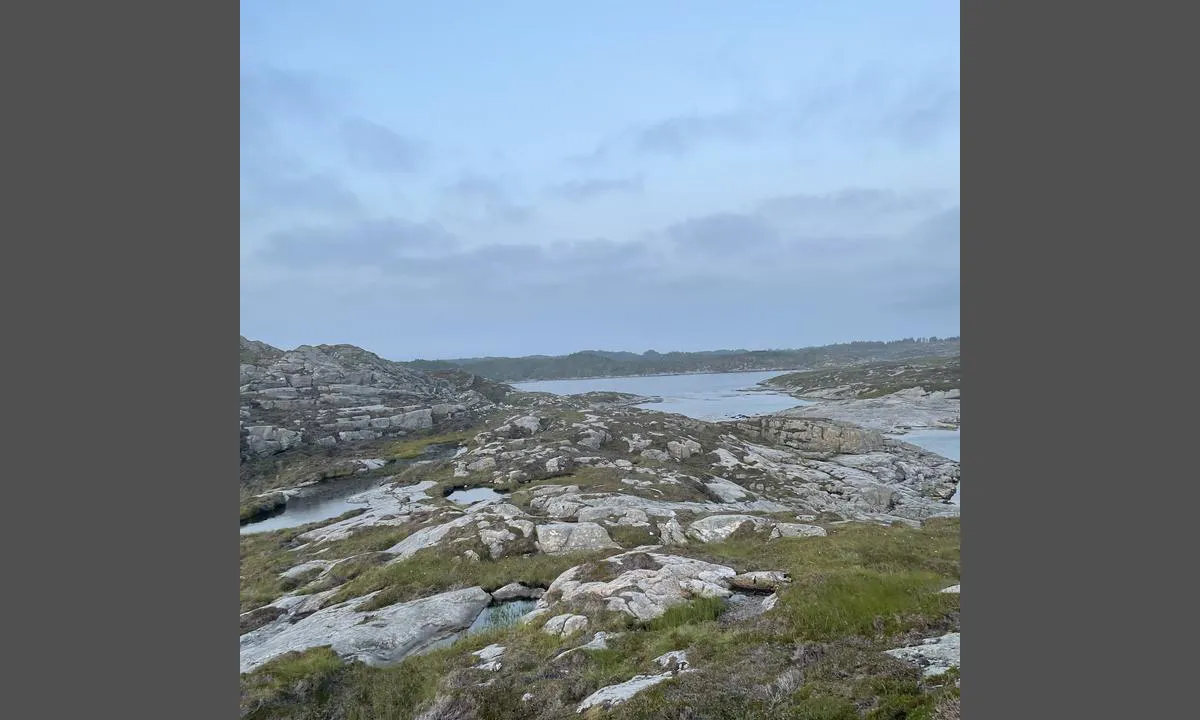 Langøyna: I bakgrunnen ser en den røde bøyen som en kan fortøye i. Det er og fint å ligge på svai i samme område.