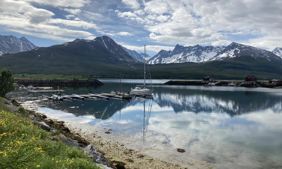 Lenangsøyra: Private flytebrygger og når vi spurte lokale folk var beskjed at vi gjerne måtte ligge her.