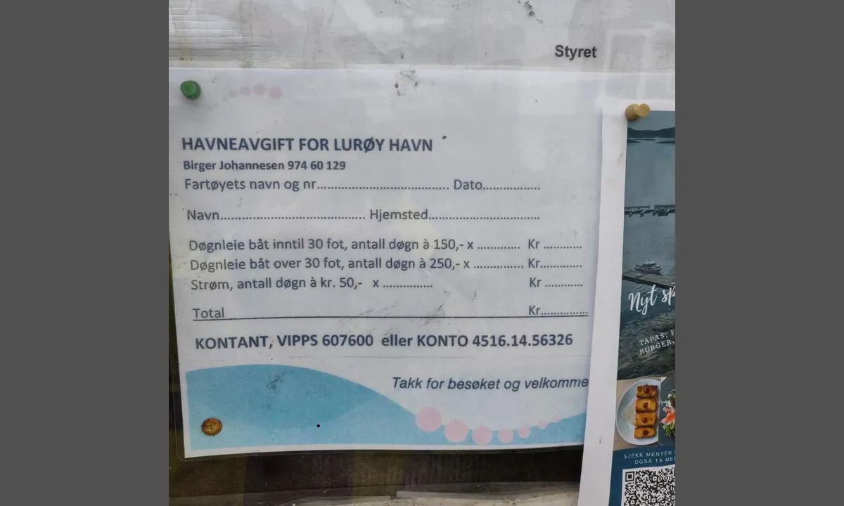 Lurøy - Torshavn: {"base": "en", "no": "Havneavgift og hvordan betale", "se": "Hamnavgift och hur man betalar", "en": "Harbour fee and how to pay", "da": "Havneafgift og hvordan man betaler"}