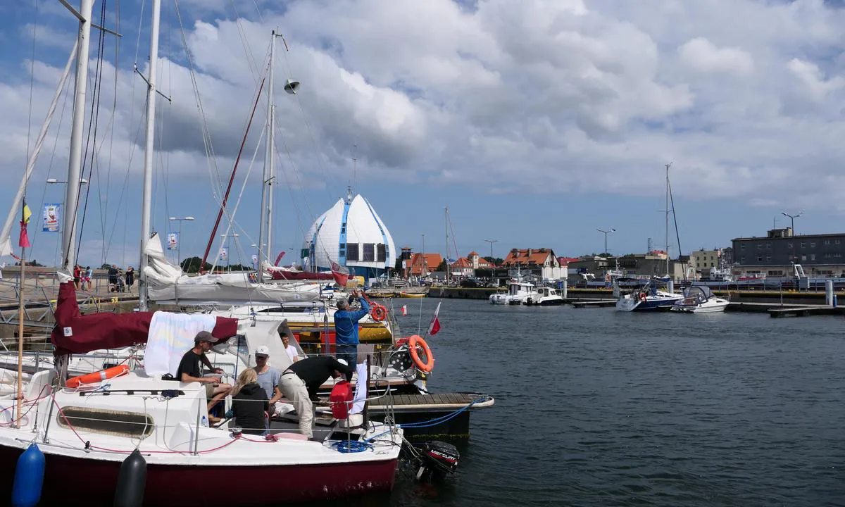 marina with futuristic harbour building