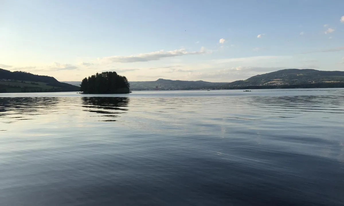 Nerliholmen: Inne i vika til høyre før holmen når du kommer sørfra.