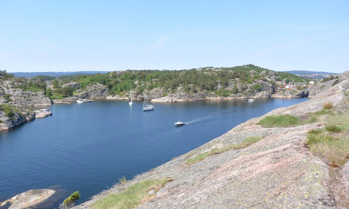 Ny-Hellesund - Olavsundet: Olavsundet sett fra Helgøya (sydøst av Olavsundet).