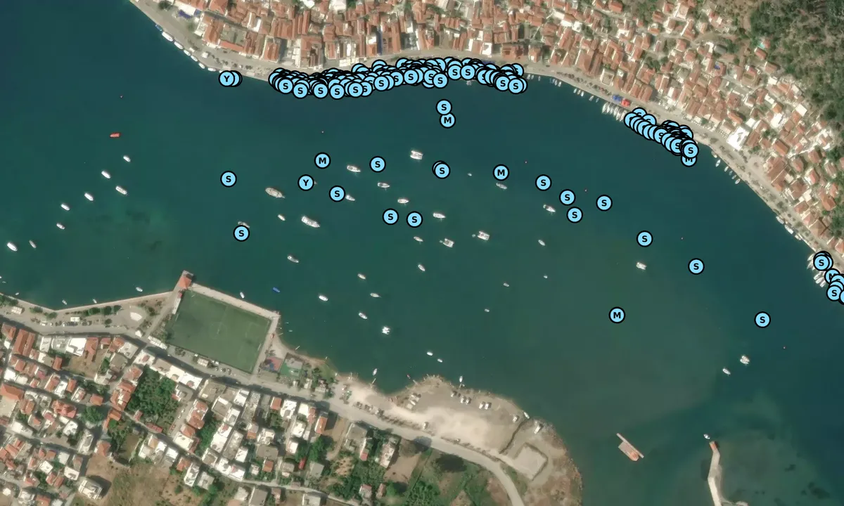 Satelite image of Poros channel anchorage