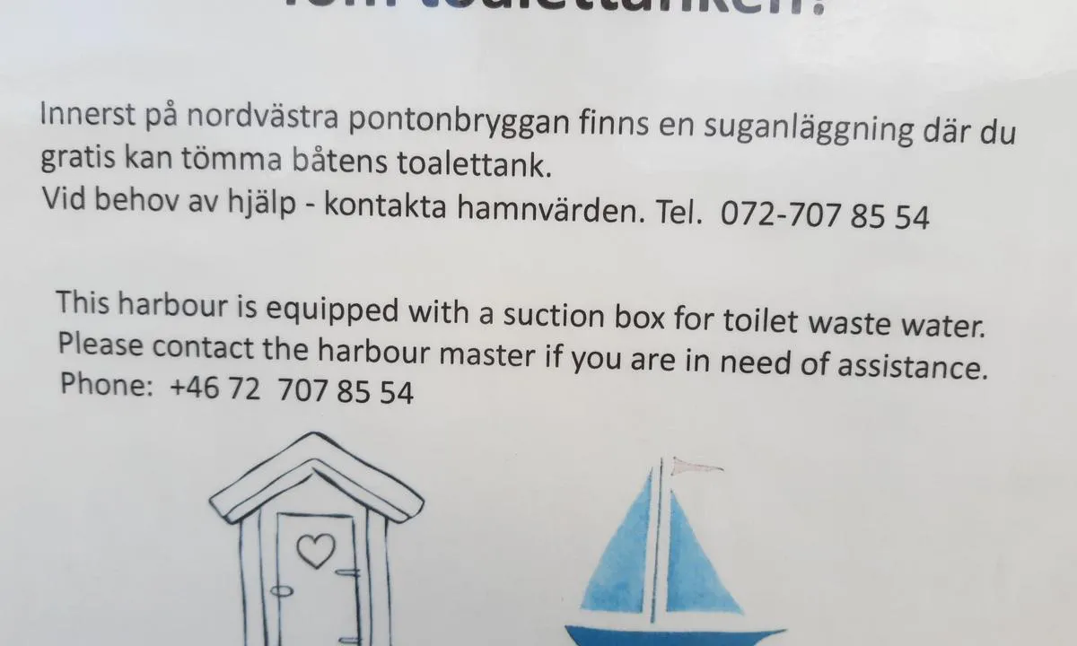 Resö Gästhamn: {"base": "no", "no": "Septikksug tilgjengelig p\u00e5 flytebrygge bb ved innseilinga.", "se": "Septiksug tillg\u00e4ngligt vid flytbrygga bb vid inloppet.", "en": "Septic pump-out available on the port side floating dock upon entry.", "da": "Septiksug tilg\u00e6ngelig p\u00e5 flydebro bb ved indsejlingen."}