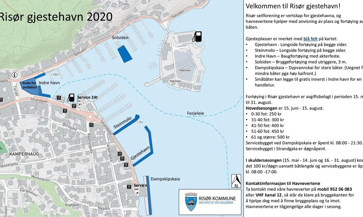 Risør Gjestehavn: Kart over gjestehavn plasser
