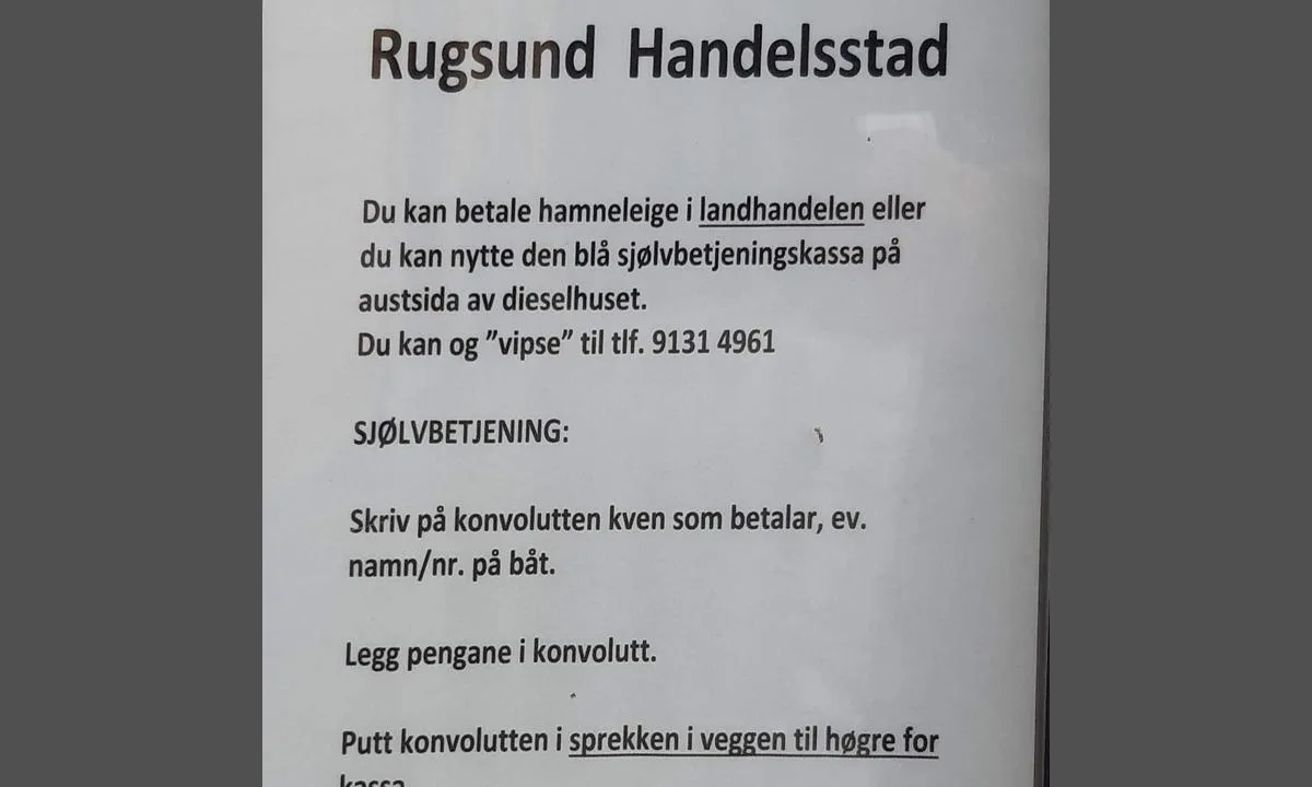 Rugsund Handelstad: {"base": "no", "no": "Liste over pris og betalingsmuligheter.", "se": "Lista \u00f6ver pris och betalningsm\u00f6jligheter.", "en": "List of prices and payment options.", "da": "Liste over pris og betalingsmuligheder."}
