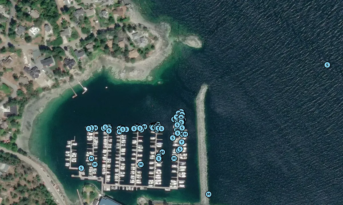 Satelite image of Schooner Cove Marina at Fairwinds