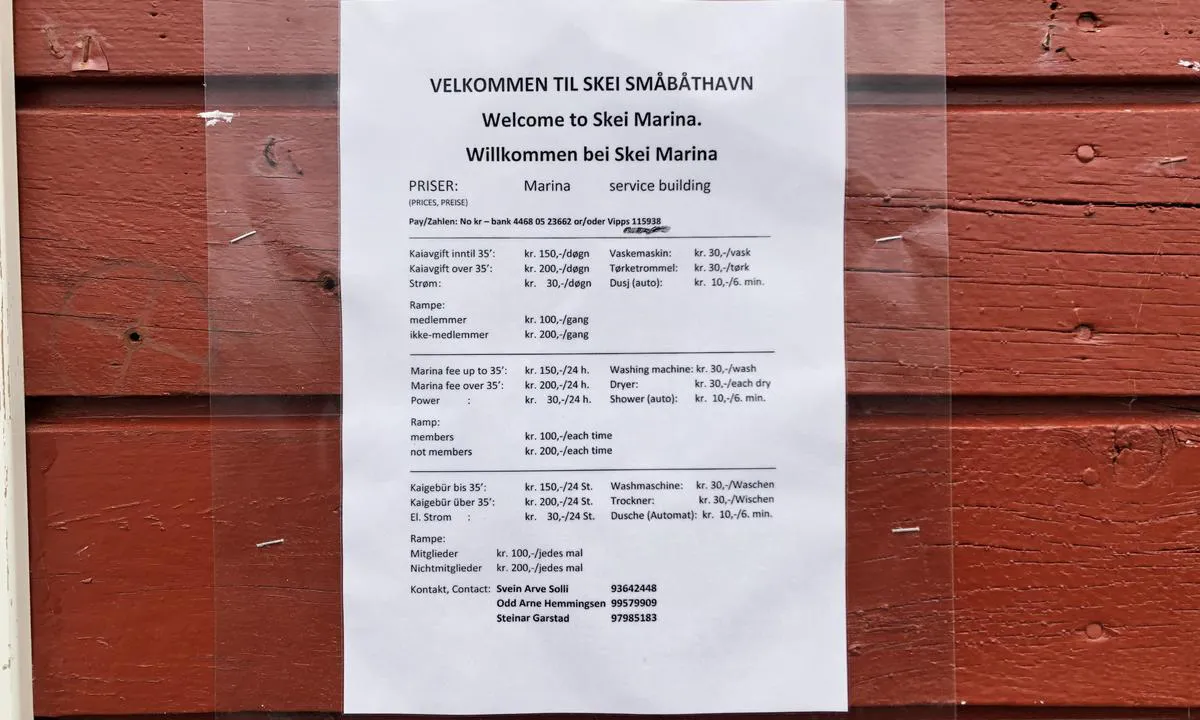 Priser i gjestehavna til Skei Småbåthavn.