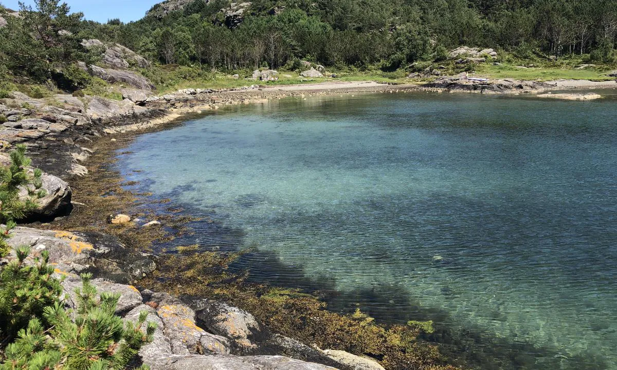 Smivågen: Stranda og teltplass lenger inn i bukta