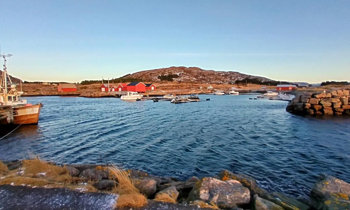 Sørgårdsvågen marina: De to gjesteplassene ligger på enden av flytebrygga midt i bildet.