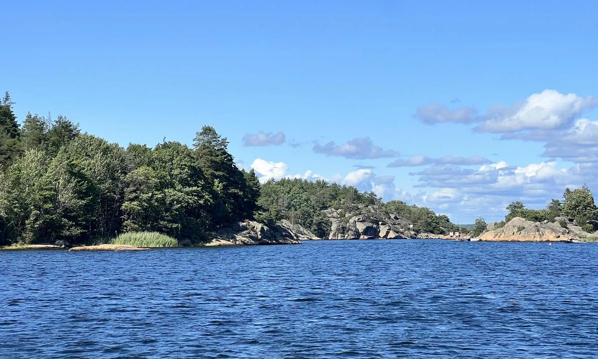 Stavsengkilen Kirkøya: Bilde tatt fra blå bøye retning Nord