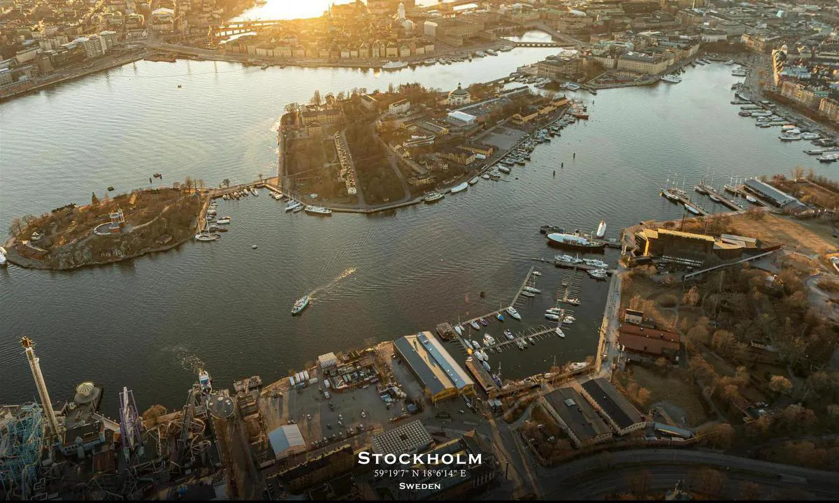 Aerial photo of Stockholm - Wasahamnen. Presented in cooperation with fotoflyg.se. You can order this as a framed print on their website (link below). Use code "harbourmaps" to get a 10% rebate