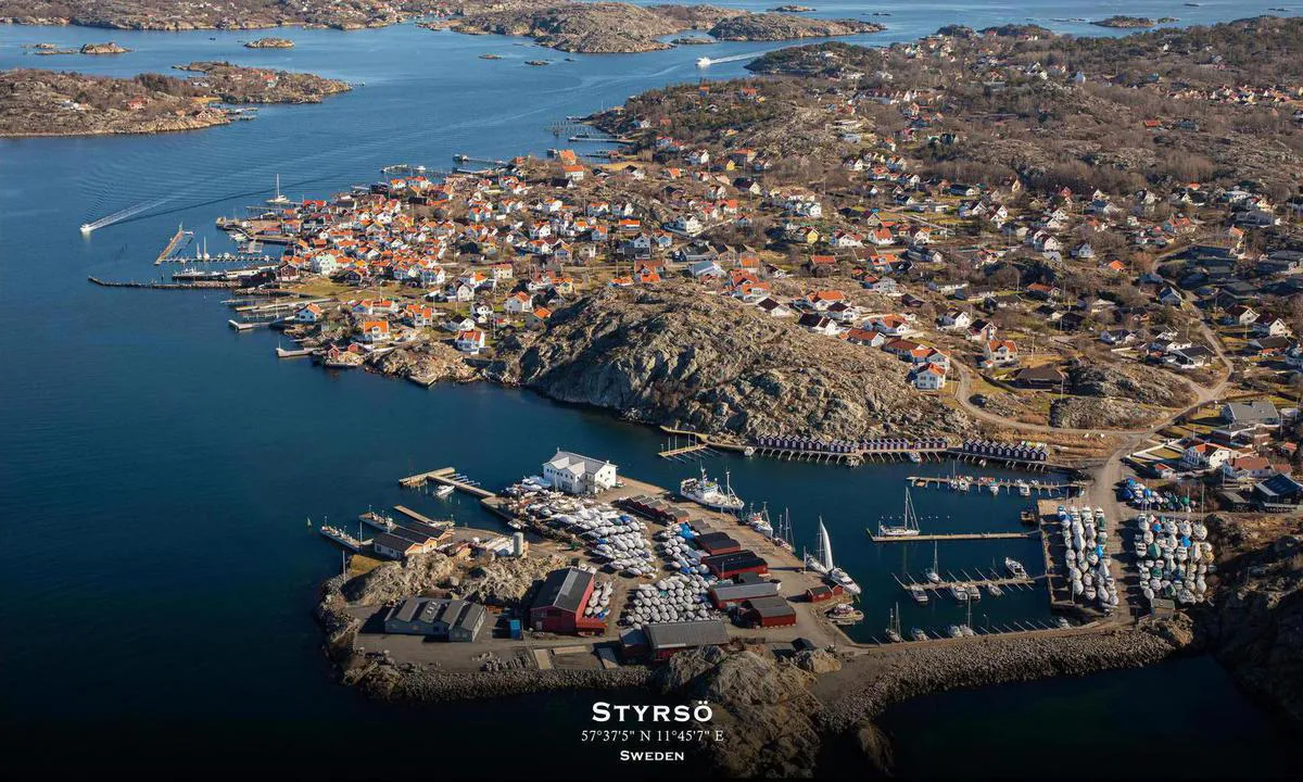 Aerial photo of Styrsö - Sandvikshamnen. Presented in cooperation with fotoflyg.se. You can order this as a framed print on their website (link below). Use code "harbourmaps" to get a 10% rebate