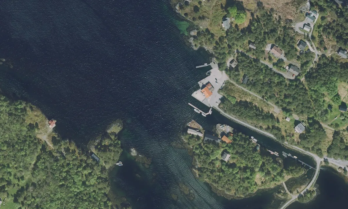 Svanøybukt: Flyfoto av Svanøy bukta