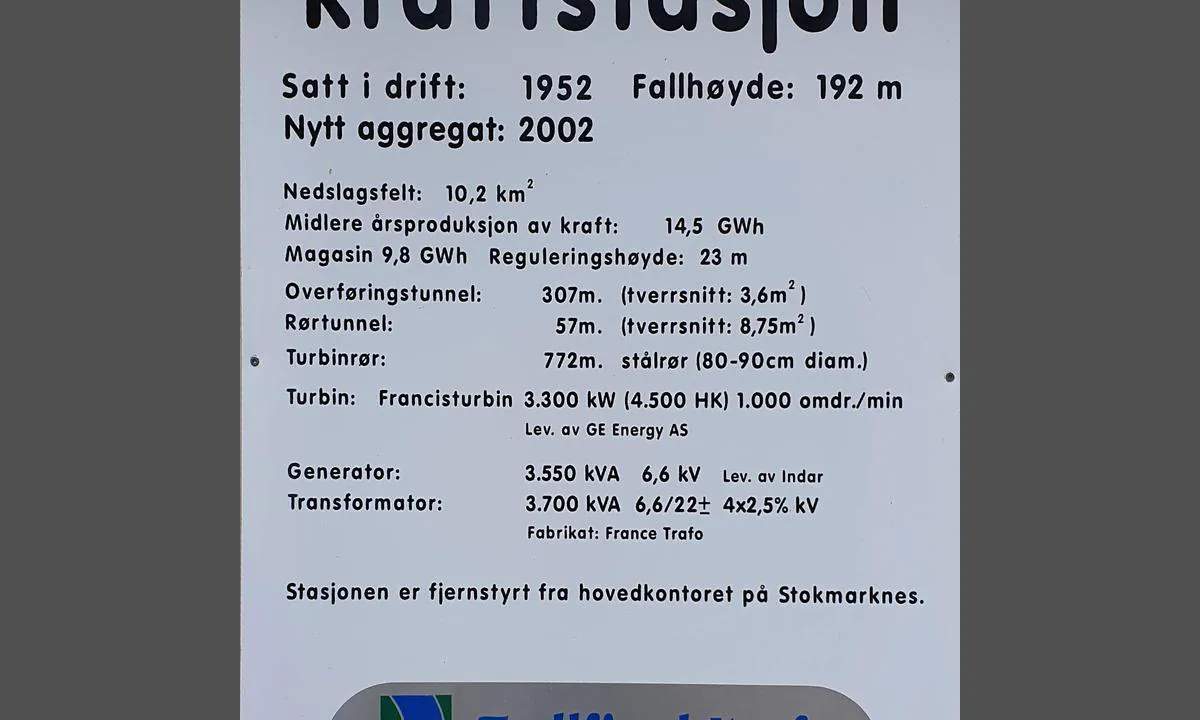 Trollfjorden - Digermulen: Plakat om kraftstasjonen.