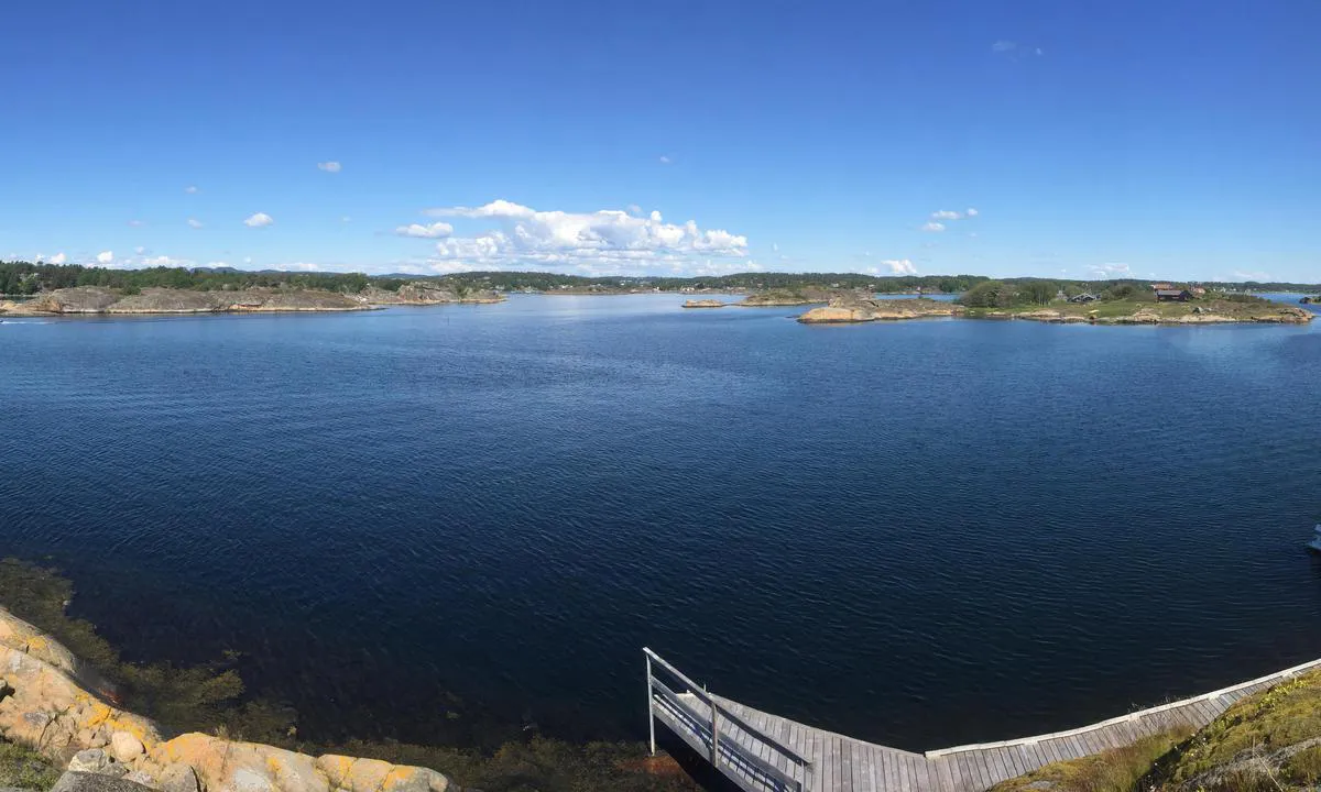 Uleholmen: Lun og fin brygge med grillplass.