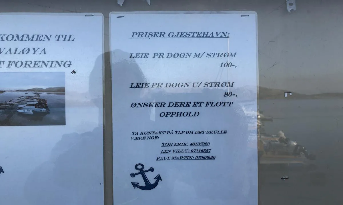 Priser og kontaktinformasjon for gjestebrygga til Valøya Båtforening.