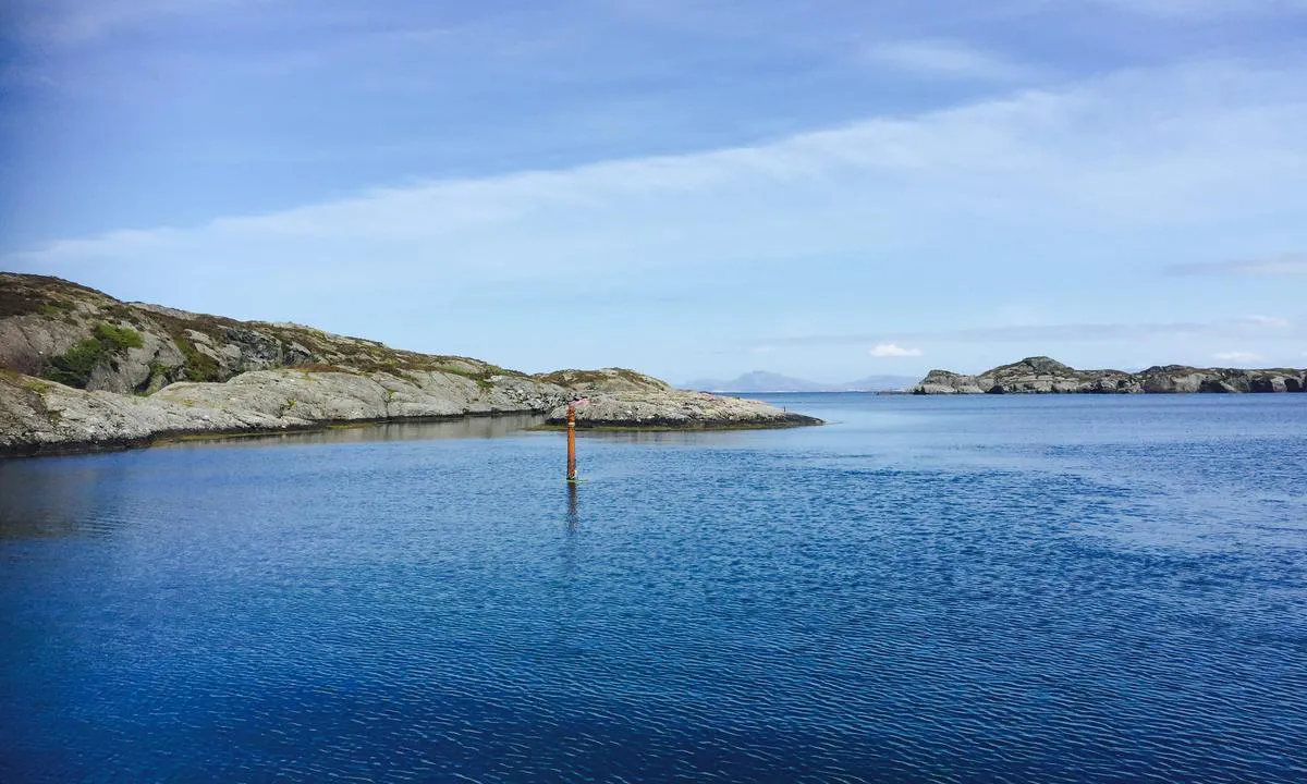 Vassøyene: Grunne merket med stake. Fendringen er i bukt bak staken.