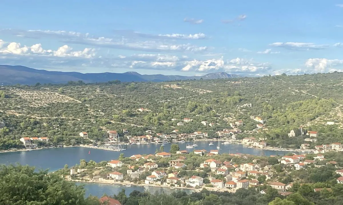 Veli Drvenik: View of the inlet from the old stone church.