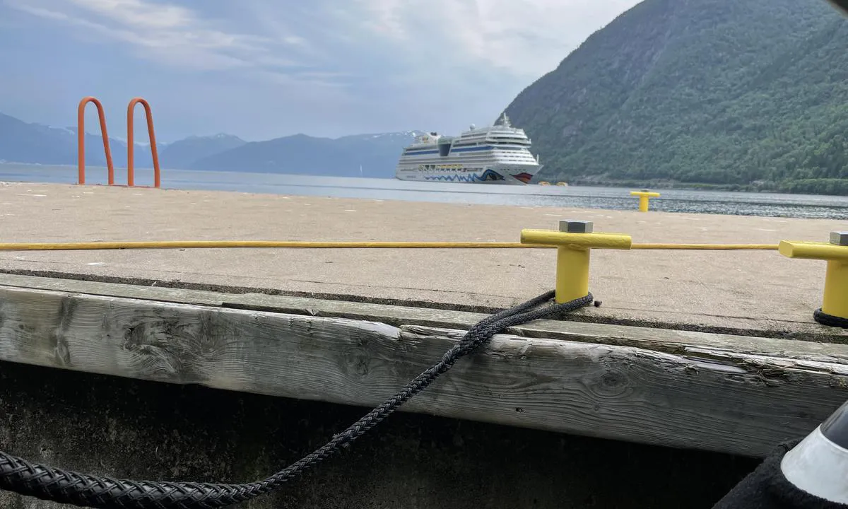 Vik Gjestehavn - Vikøyri: Utsikt ut fjorden med Gjestebrygga i forkant