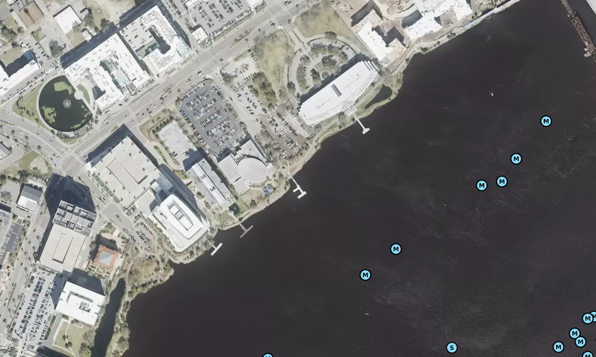 Satelite image of Winston YMCA public Riverwalk access dock